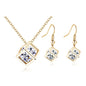 Gold/Silver Hollow Cube w/Stone Necklace/Earrings Set