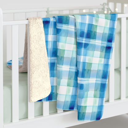 Ocean Sunset Plaid Sherpa Fleece Blanket