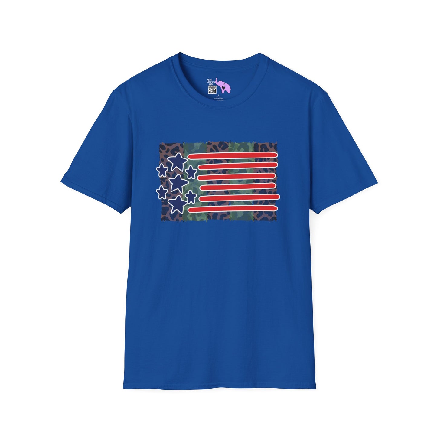 American Flag Over Camo Adult T-shirt
