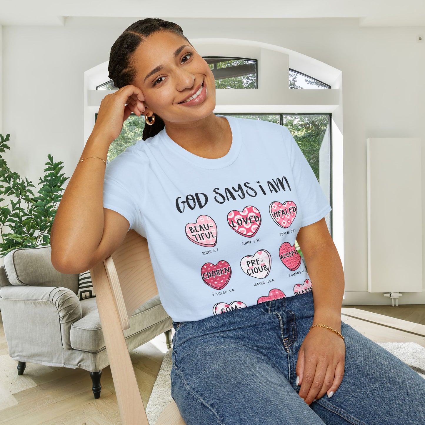 God Says I Am... (Conversation Hearts) Adult T-shirt