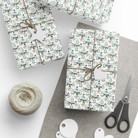 Custom Name Trees & Snowmen Wrapping Papers (Megan)