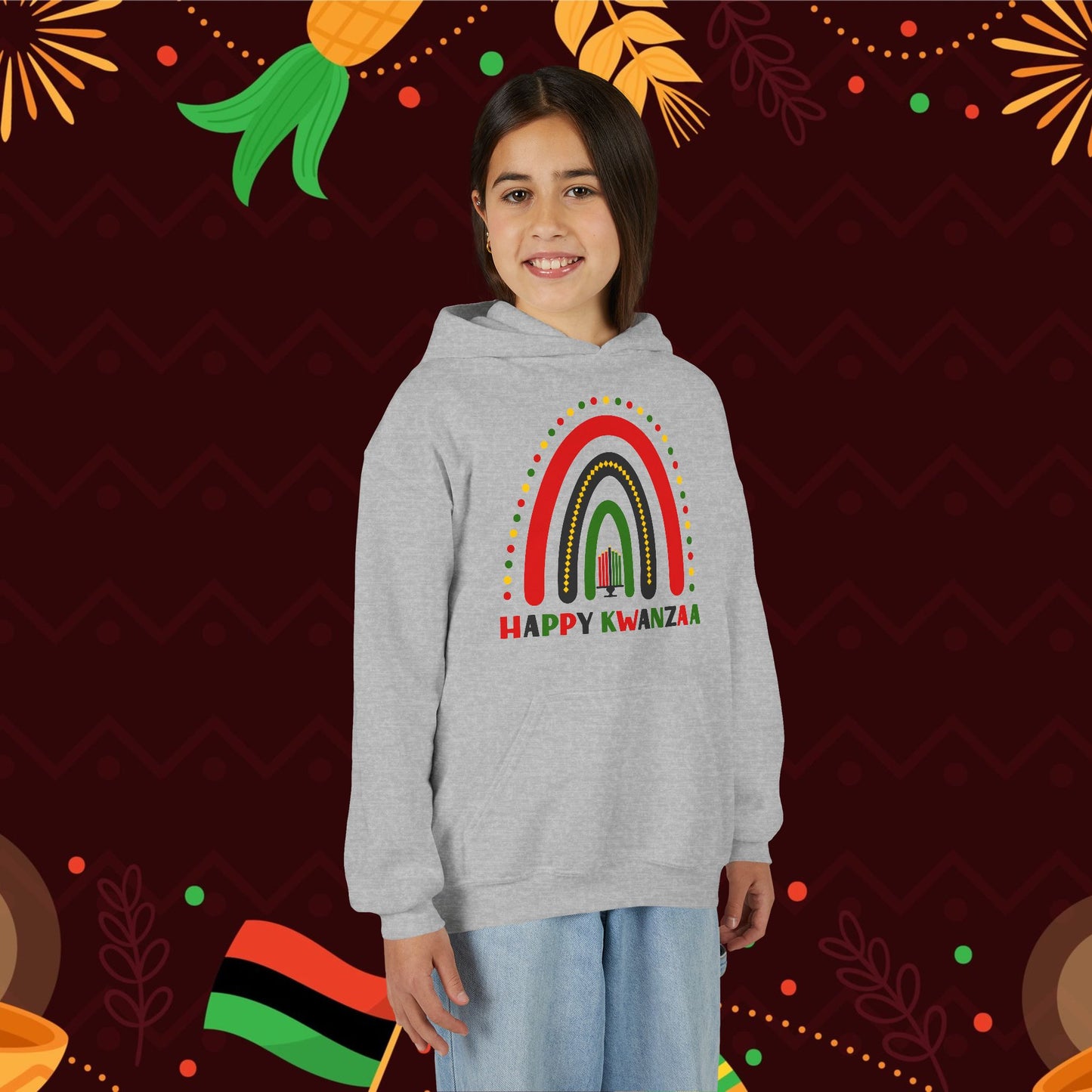 Happy Kwanzaa Arch Youth Heavy Blend Hoodie