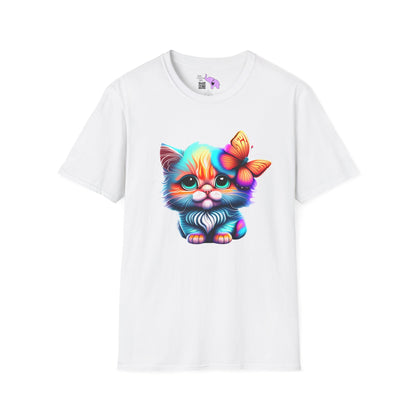 Cute Colorful Kitten w/Butterfly Adult T-shirt