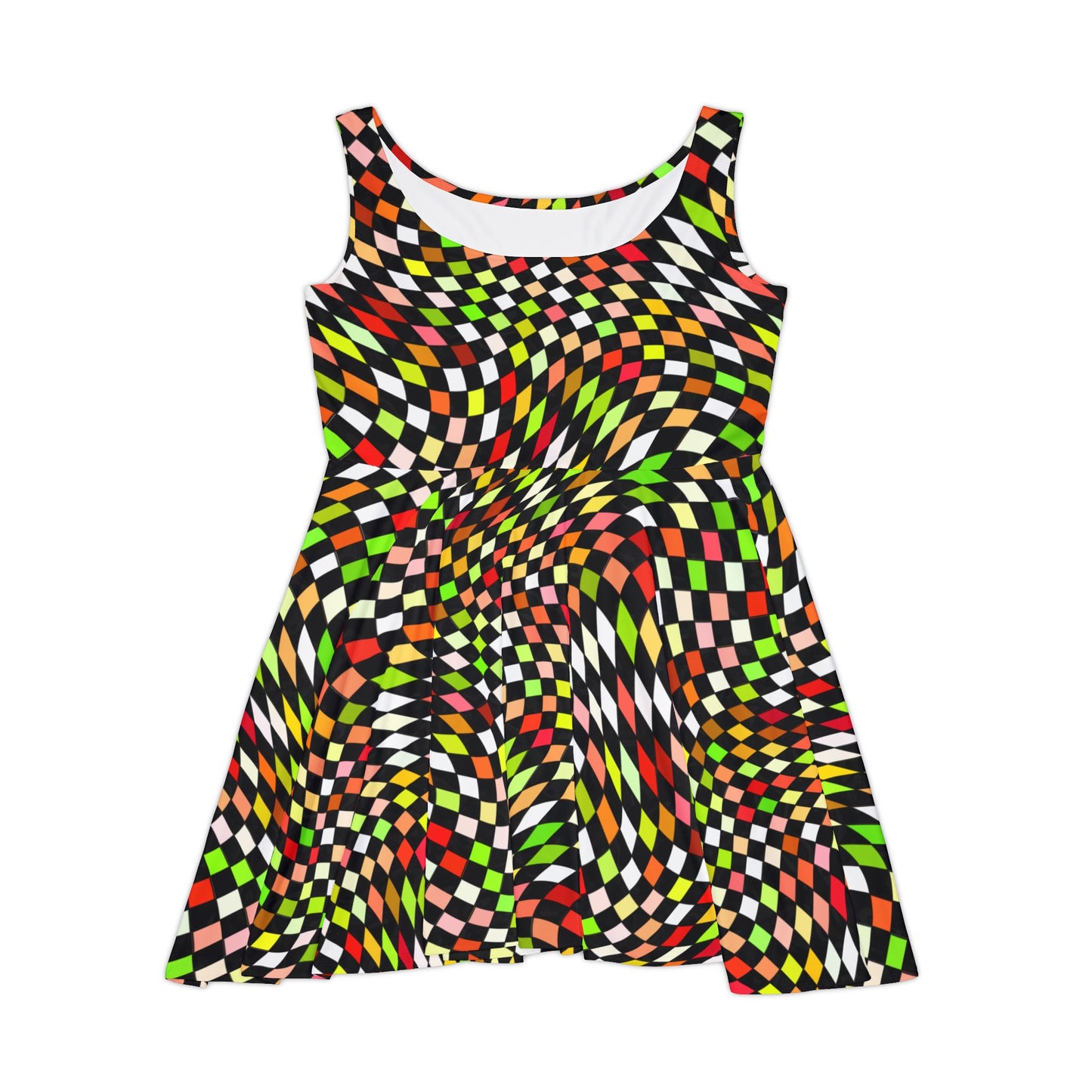 Warped Yellow/Green Checkered Women's Skater Dress