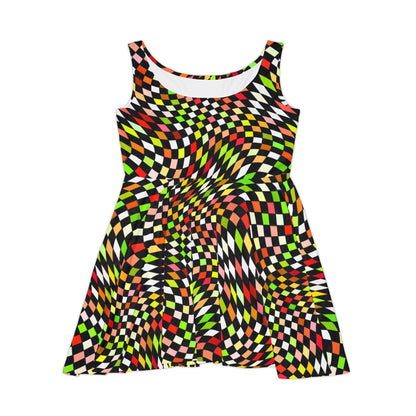 Warped Yellow/Green Checkered Women's Skater Dress