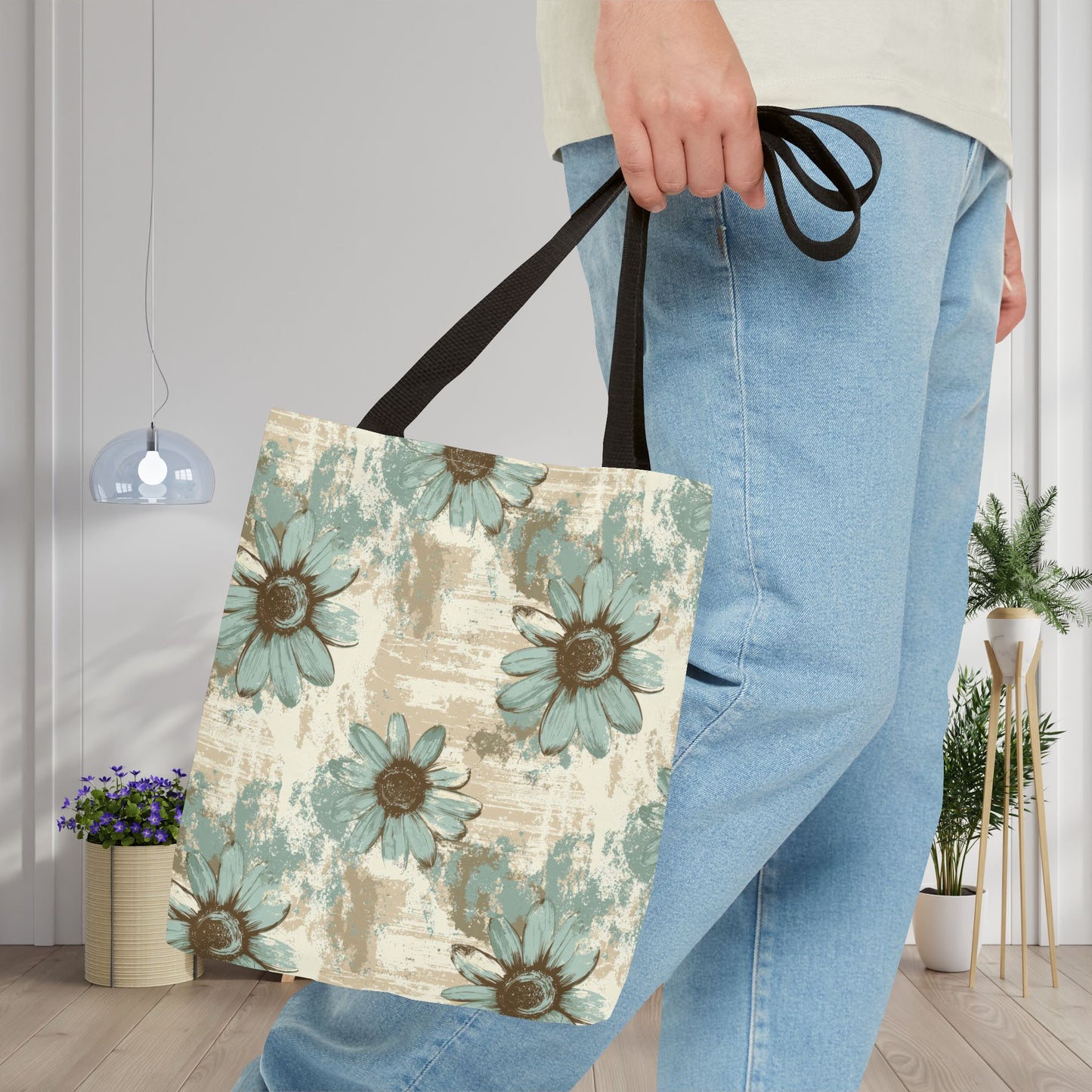 Rustic Teal Daisy Canvas Tote Bag