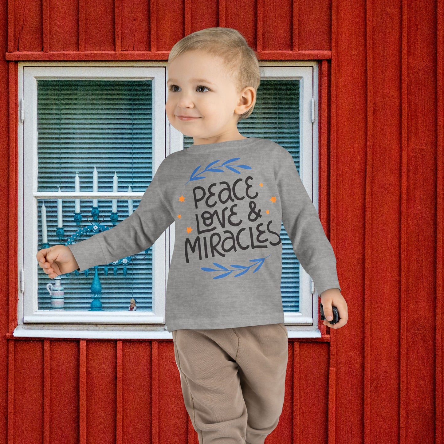 Hanukkah Peace Love & Miracles 2 Toddler Long Sleeve Tee