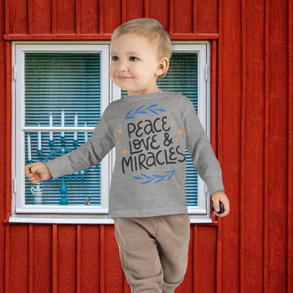 Hanukkah Peace Love & Miracles 2 Toddler Long Sleeve Tee