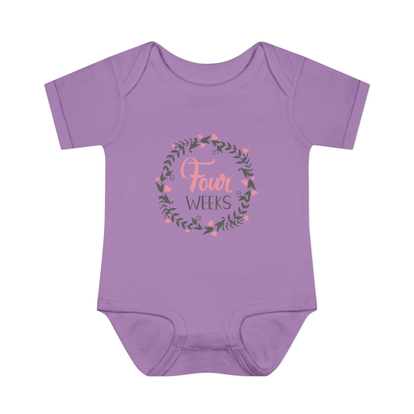 Pink Milestone Wreath Onesie-Four Weeks