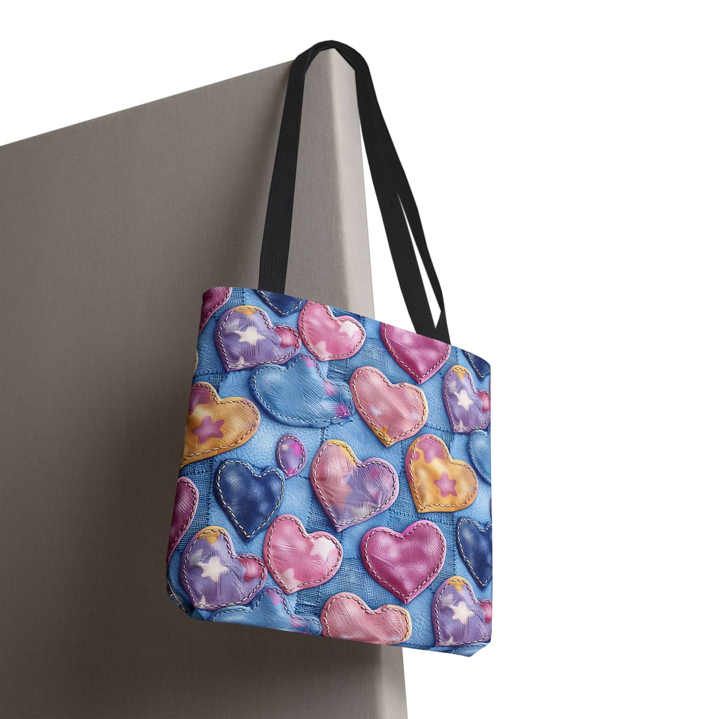 Color Pop Stitched Hearts Canvas Tote Bag