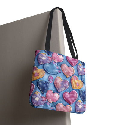 Color Pop Stitched Hearts Canvas Tote Bag