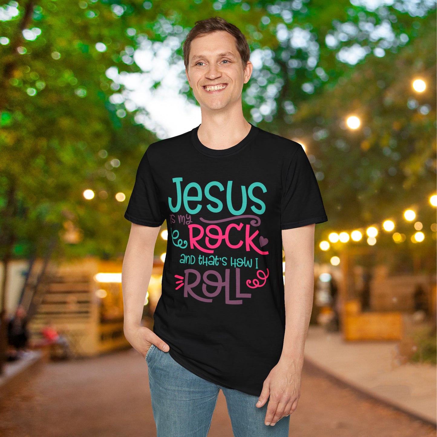 Jesus Is My Rock & That's How I Roll Adult T-shirt