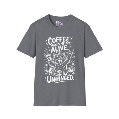 ""Coffee Makes Me Feel Alive and Slightly Unhinged (Cat) Adult T-shirt