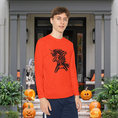 Dabbing Unicorn Skeleton Youth Long Sleeve Tee