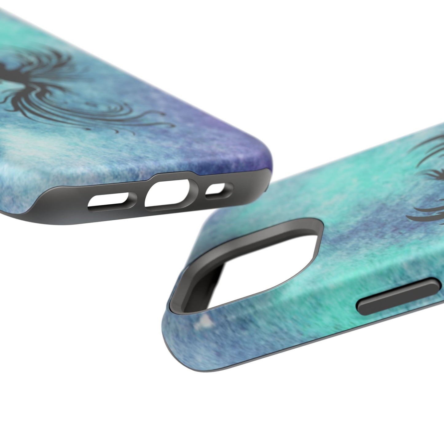 Phoenix Silhouette Over Teal Nebula MagSafe® Compatible Tough Case for iPhone