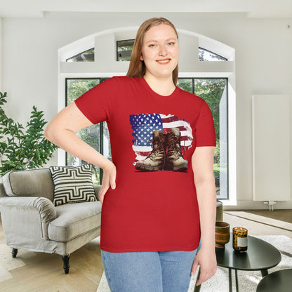 American Flag & Boots Adult T-shirt