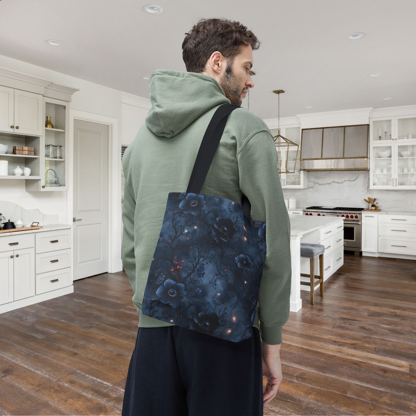 Black Roses & Vines Forget-Me-Nots Canvas Tote Bag