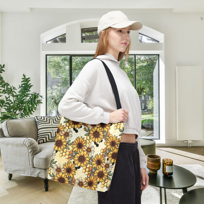 Honeycombs & Sunflowers Canvas Tote Bag