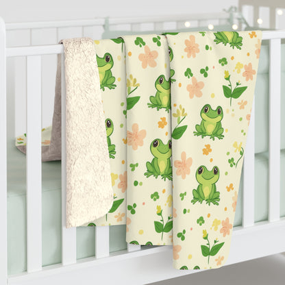 Froggy Meadow Sherpa Fleece Blanket