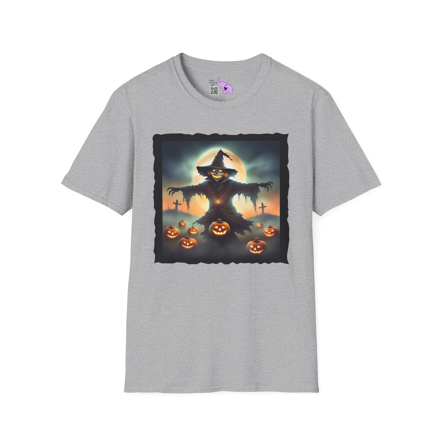 Halloween Scarecrow w/Pumpkins 2 Adult T-shirt