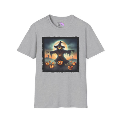 Halloween Scarecrow w/Pumpkins 2 Adult T-shirt