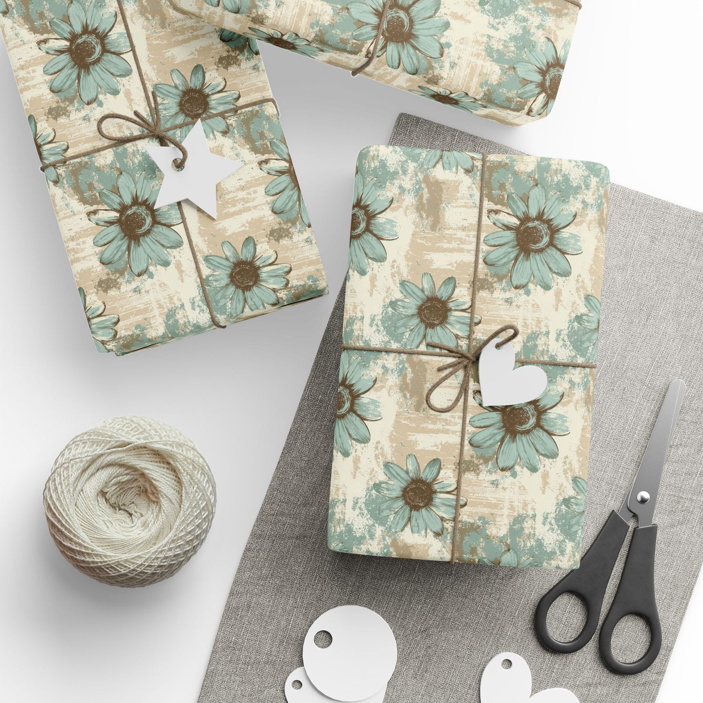 Rustic Teal Daisy Wrapping Paper
