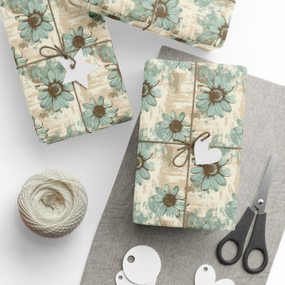 Rustic Teal Daisy Wrapping Paper