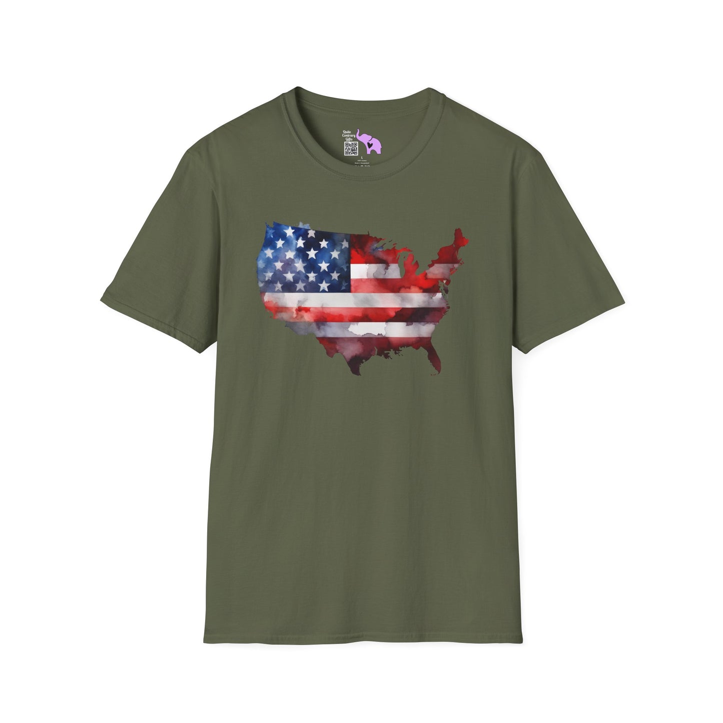 American-Shaped Flag Watercolor Adult T-Shirt