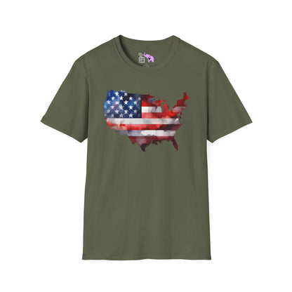 American-Shaped Flag Watercolor Adult T-Shirt