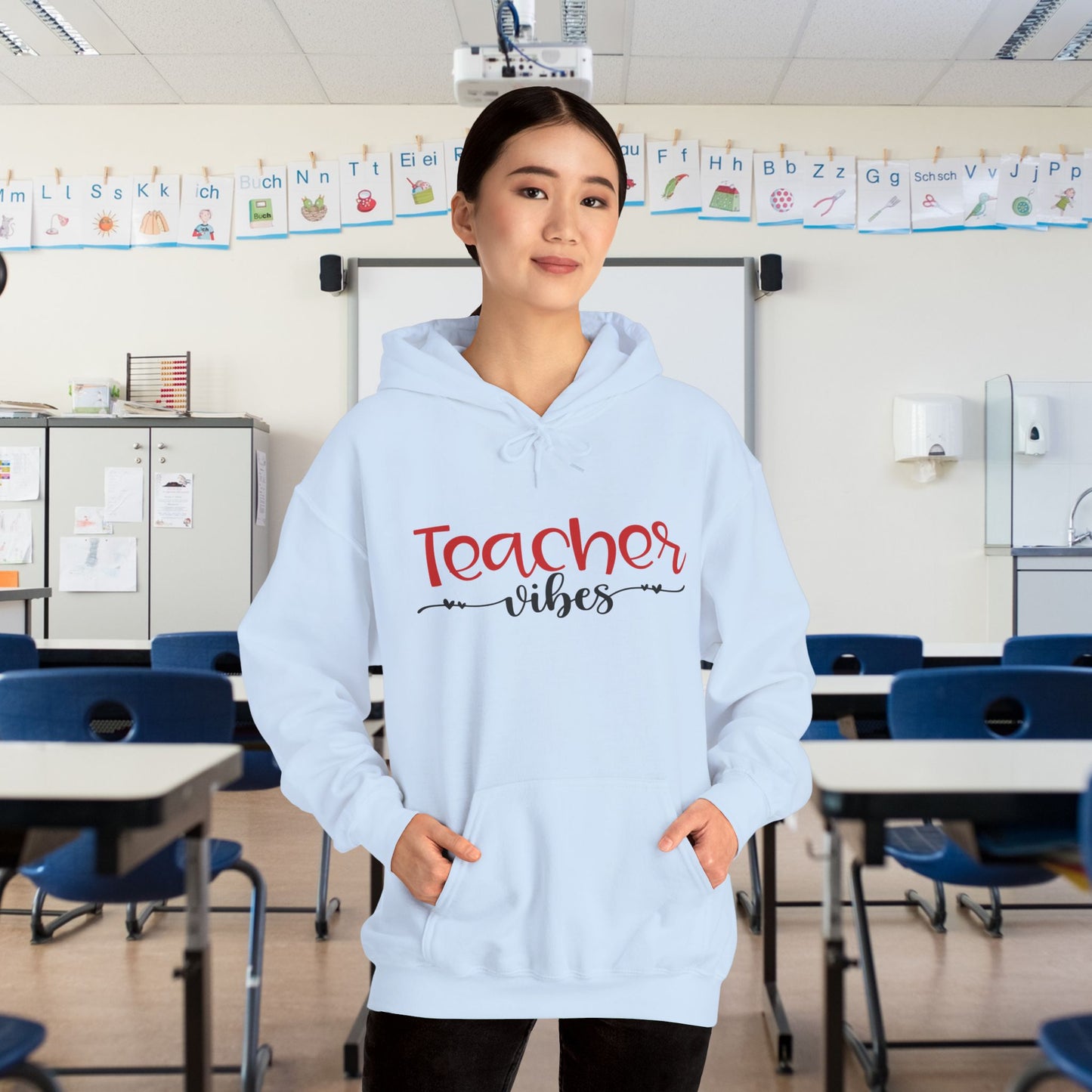 Teacher Vibes Heart Heavy Blend™ Hooded Sweatshirt