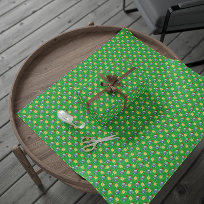 Blue Ornament Green Paper Custom Wrapping Paper (Suzie)