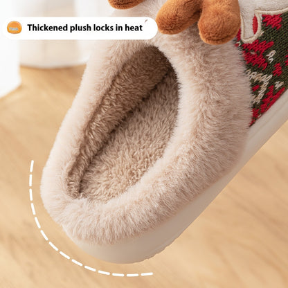 Cute Christmas Plaid Reindeer Plush House Slippers