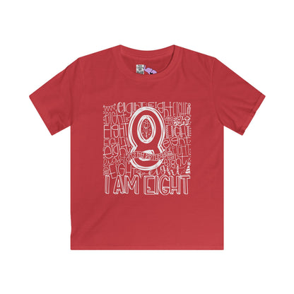 I Am Eight Typography Youth Softstyle Tee