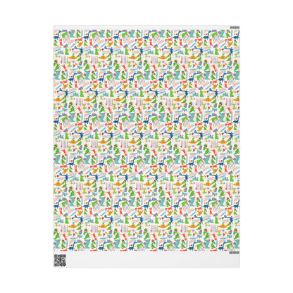 Birthday Dinosaur (White) Custom Name Wrapping Paper (Leonardo)