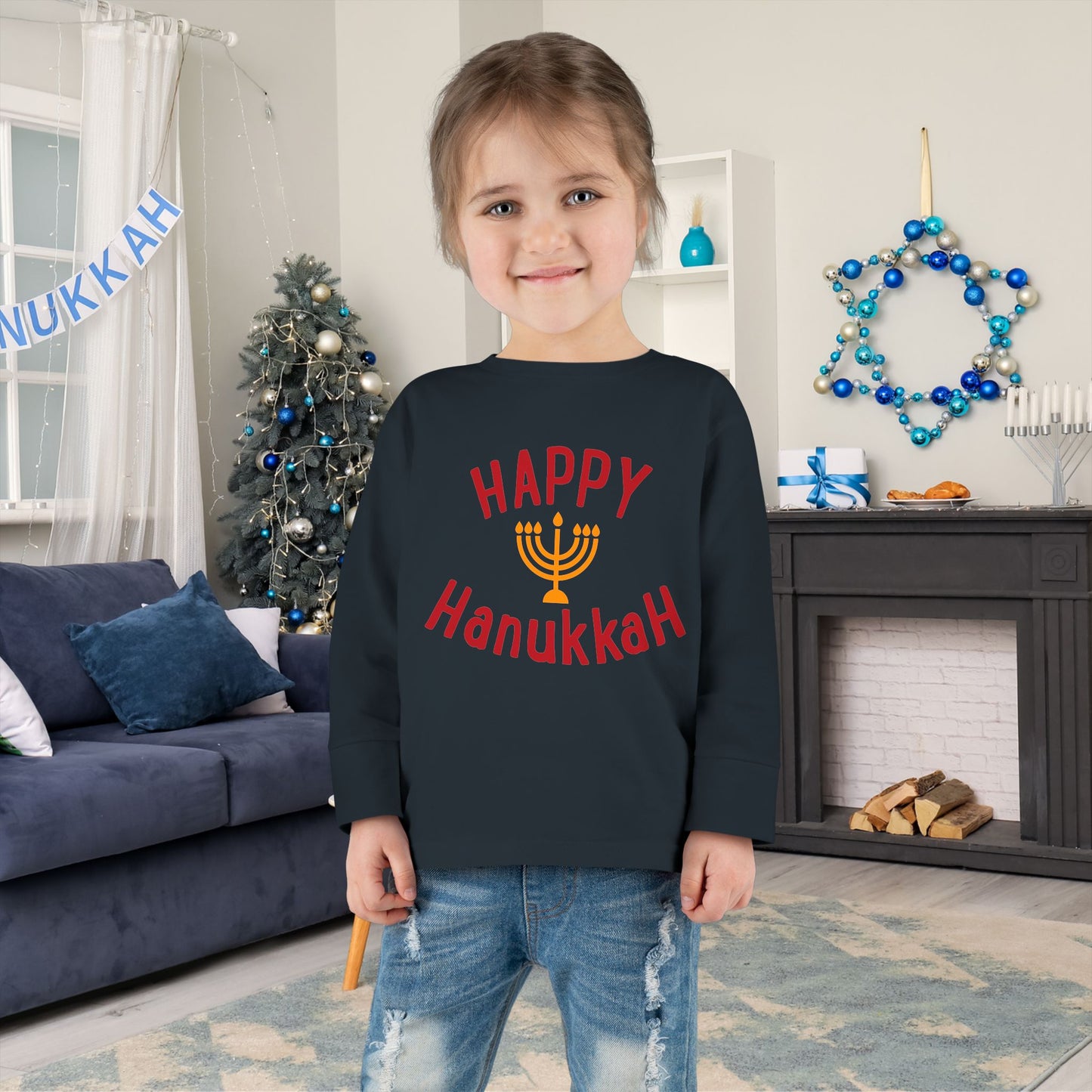 Happy Hanukkah Toddler Long Sleeve Tee