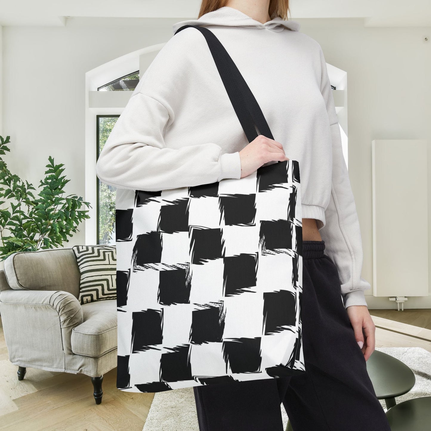 Distorted Check Canvas Tote Bag