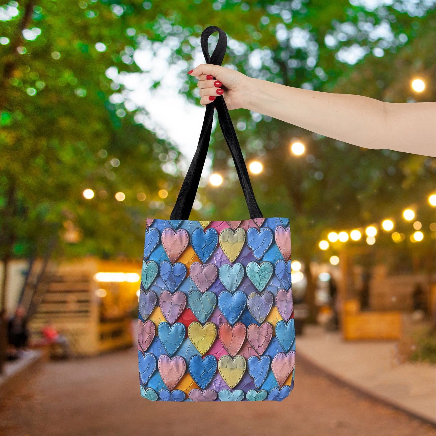 Color Pop Leather Hearts Canvas Tote Bag