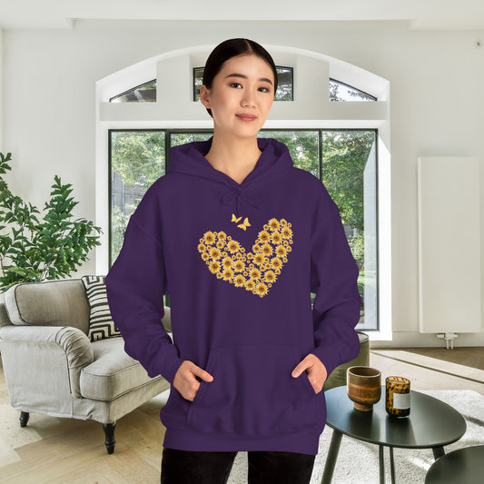Sunflower Heart & Butterflies Heavy Blend™ Hooded Sweatshirt