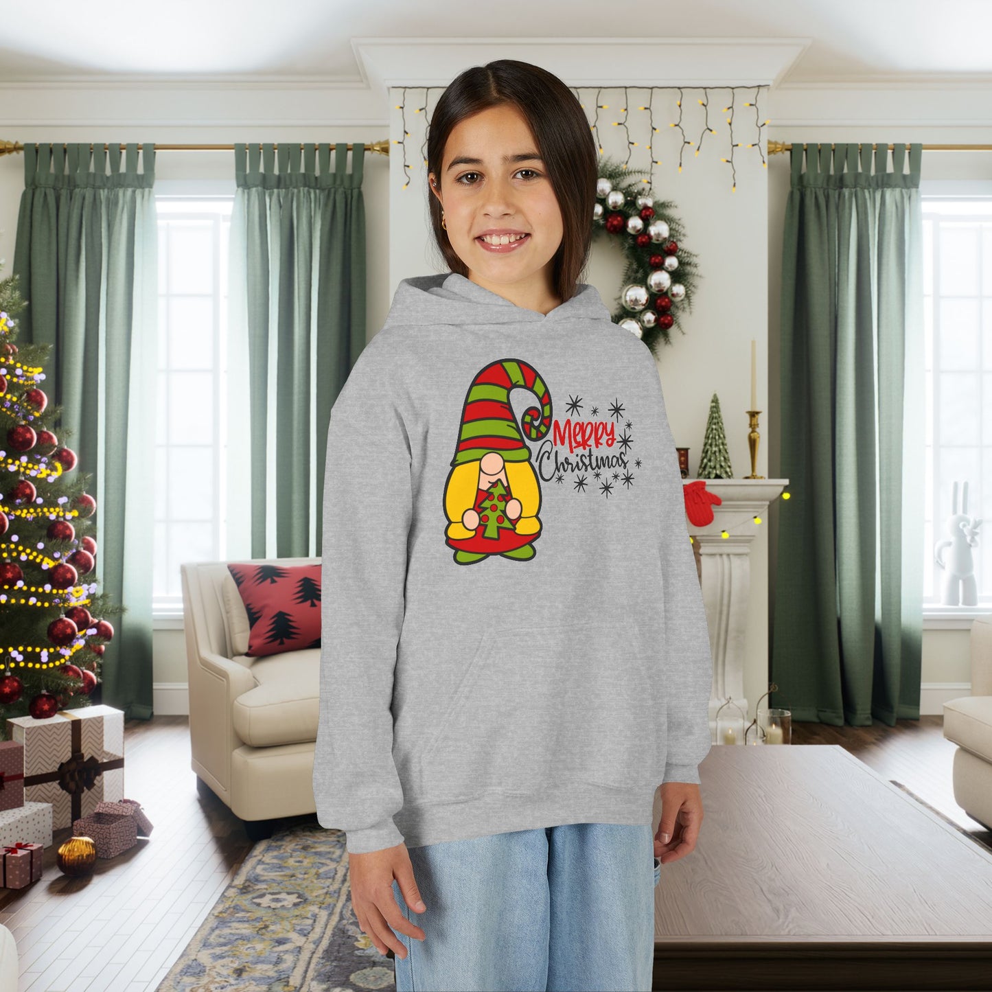 Merry Christmas Girl Gnome Youth Hoodie