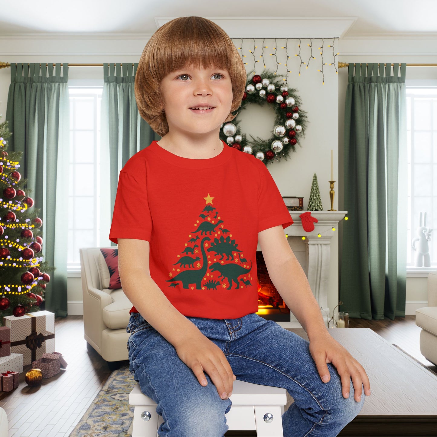Dinosaur Christmas Tree Heavy Cotton™ Toddler T-shirt