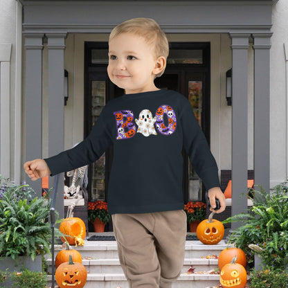 Cute Floral Boo w/Ghost Toddler Long Sleeve Tee