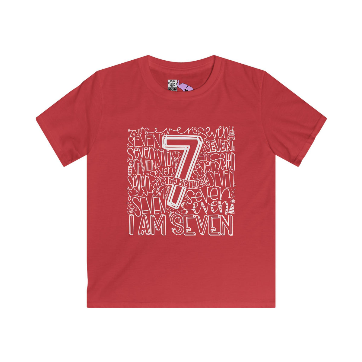 I Am Seven Typography Youth Softstyle Tee