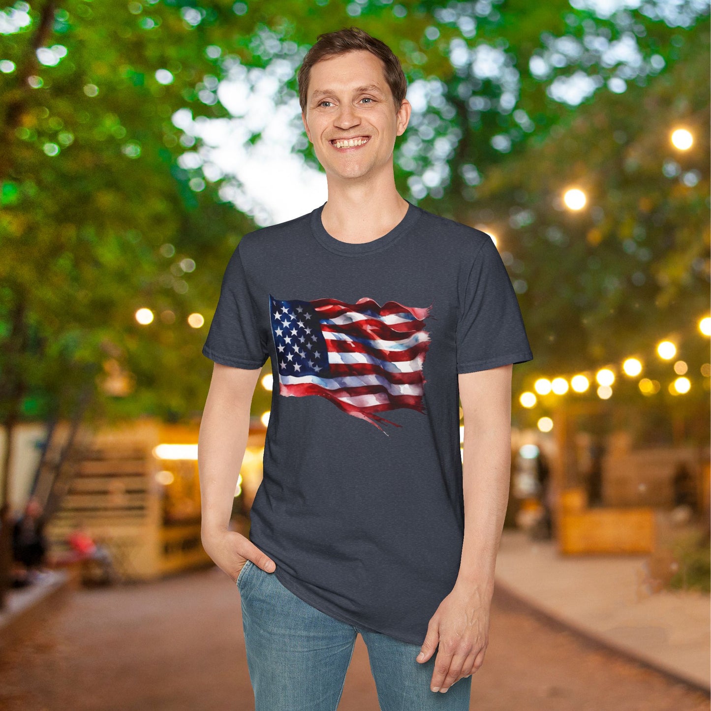 Waving American Flag Adult T-Shirt