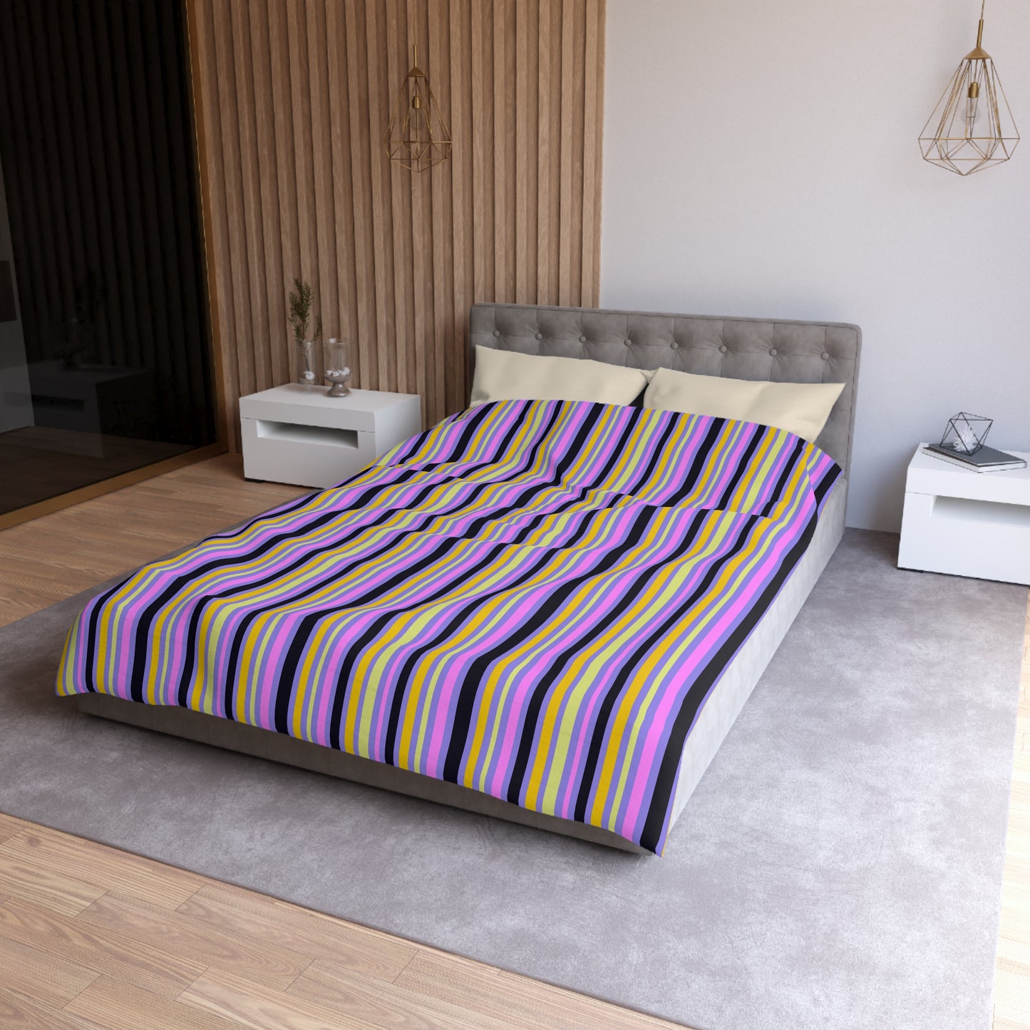 Midnight Pop Stripes Microfiber Duvet Cover