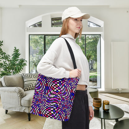 Warped Purple Checkered Canvas Tote Bag