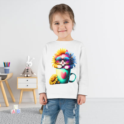 Cool Sunflower Kitten 2 Toddler Long Sleeve Tee