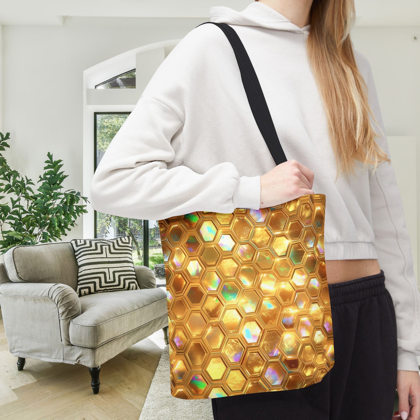 Golden Prism Grid Canvas Tote Bag