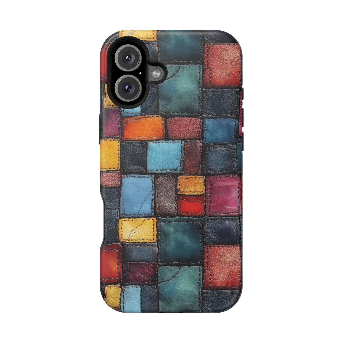 Coloerful Leather Patchwork MagSafe® Compatible Tough Case for iPhone