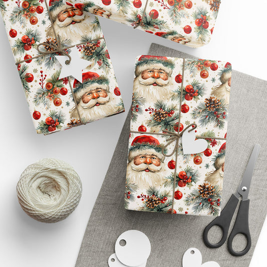 Festive Santa & Holly Blooms Wrapping Paper