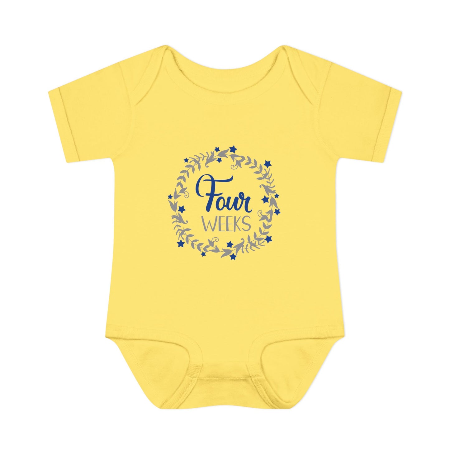 Blue Milestone Wreath Onesie-Four Weeks